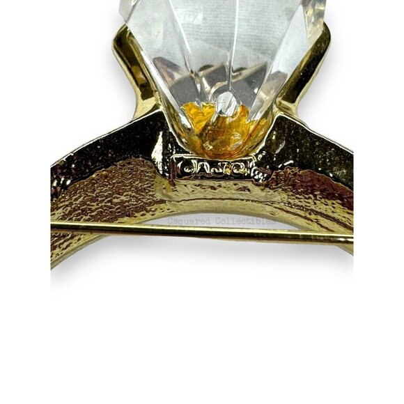 AJC Gold Tone Acrylic Crystal Engagement Ring Brooch Vintage - Picture 7 of 11